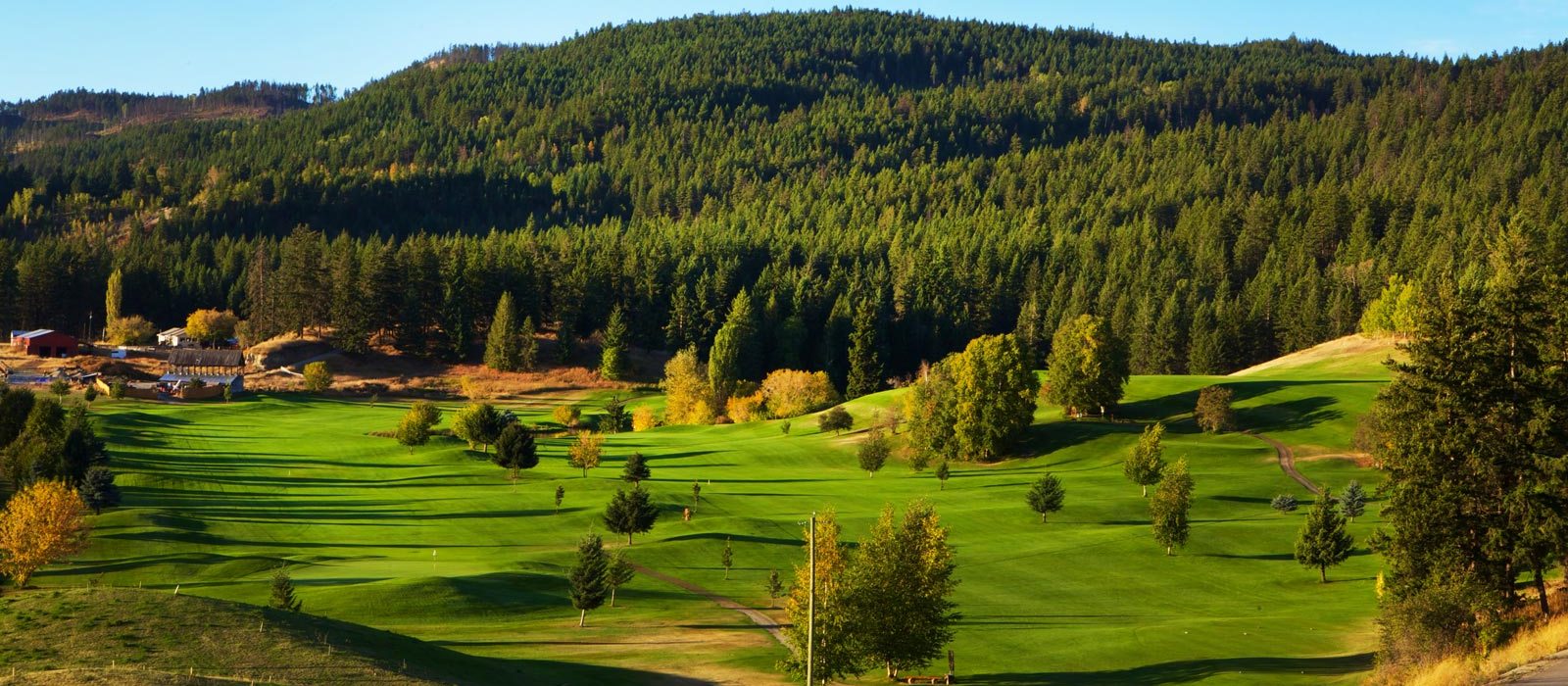 Golf course fairway with mountain in distance